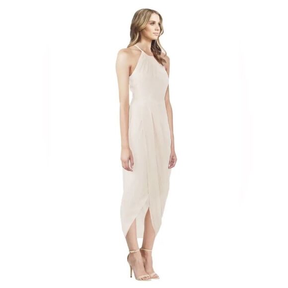 Shona Joy Core High-Neck Ruched Midi Dress Nude - Picture 3 of 8
